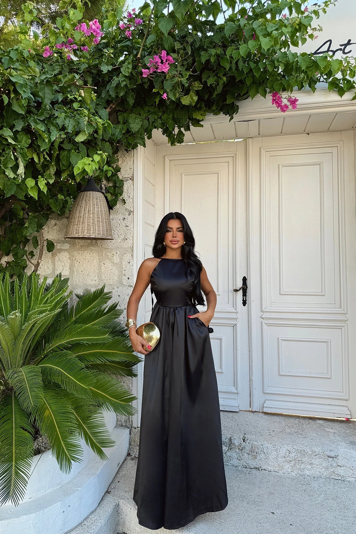 Emily Satin Maxi Dress - Black