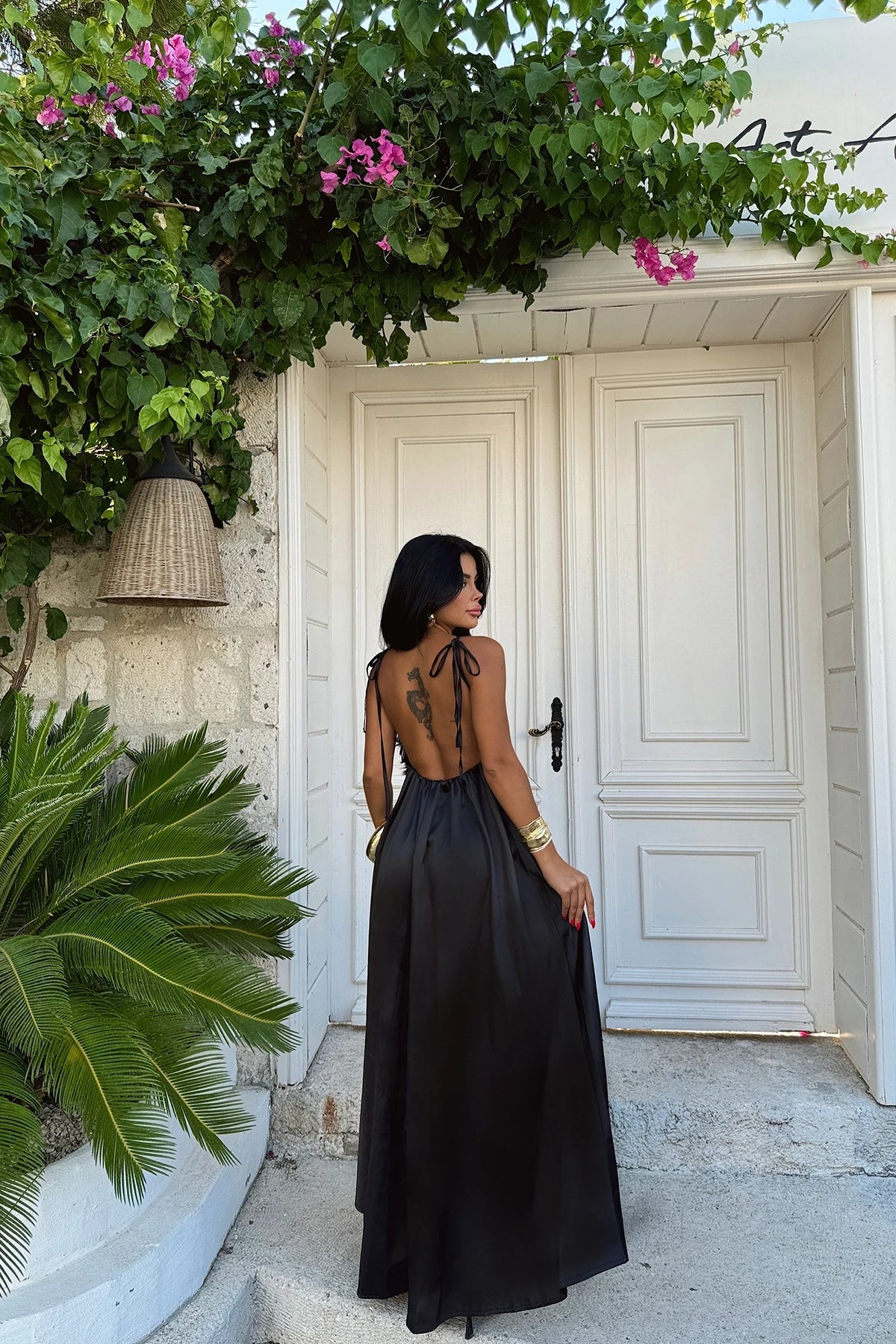 Emily Satin Maxi Dress - Black